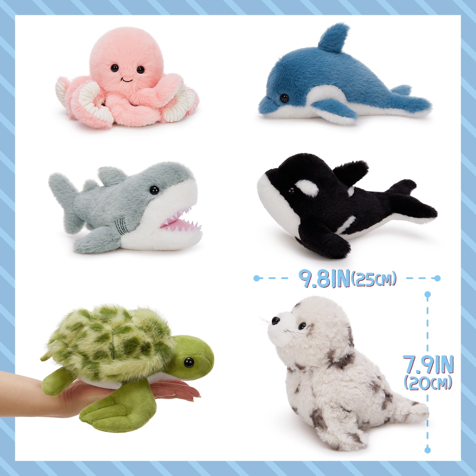 MaoGoLan 6PCS Sea Stuffed Animals Set 9'' Marine Creatures Bulk With Whales/Sharks/Seals/Turtles/Dolphins/Octopus Plush Toy
