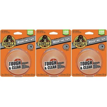 Gorilla Tough & Clear Double Sided XL Mounting Tape - 1 Roll, 1 in x 150 in, Clear