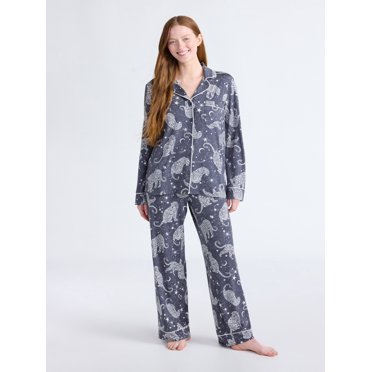 Joyspun Women’s Dreamy Soft Collection Long Sleeve Top and Pants Pajama Set, Sizes XS-4X