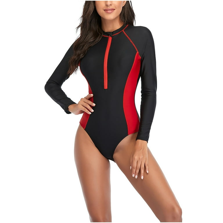 Cheap Women's Boyshort One Piece Swimsuit Athletic Rash Guard Swimwear  Zip-Up Sleeveless Racerback Bathing Suit