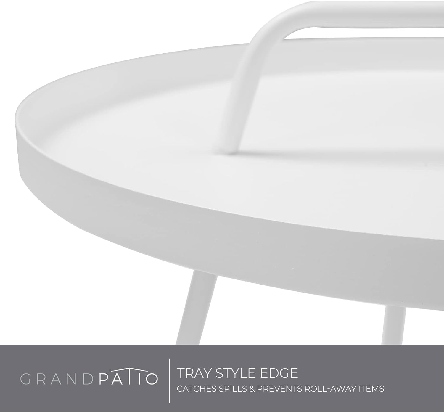 Grand Patio Round Coffee Side Table With Handle Small Steel End Table for Outdoor & Indoor, White