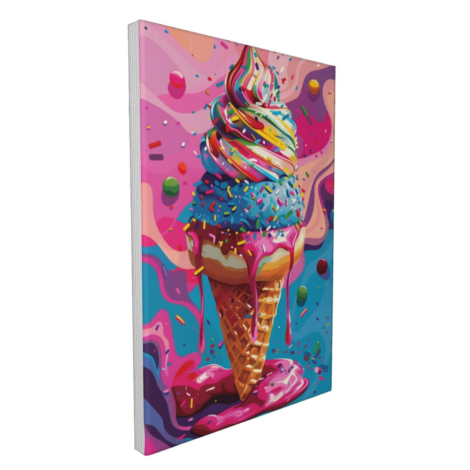 16x24 inch Ice Cream Cone Canvas Paintings Wall Decor,Ice Cream Shop Picture Decor Accessory,Charm Ice Cream Cone Modern Style Painting Poster,Gift For Children,Ice Cream Shop,Kid Room Decor