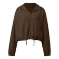 thumbnail image 5 of Bibifish Womens Jackets Stand Collar Drawstring Waist Fuzzy Full Zip Up Jackets Rib Cropped Fit Warm Soft Casual Streetwear Daily Wear Trendy Jackets, 5 of 6