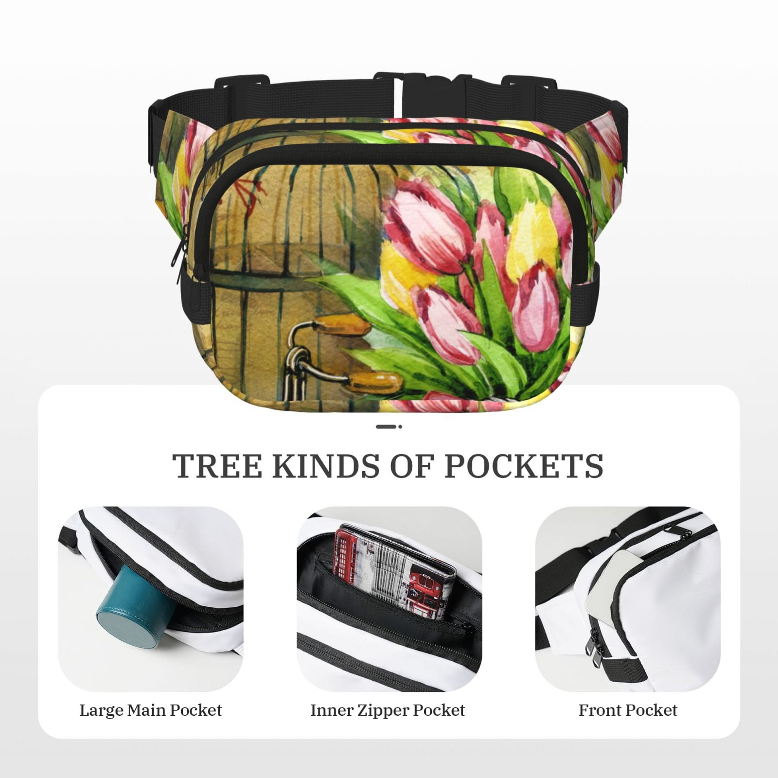 Picia Watercolor Canary Bird Print Square Double-Layer Waist Bag Mini Adjustable Waist Belt Bag Exercise Running Travel Hiking