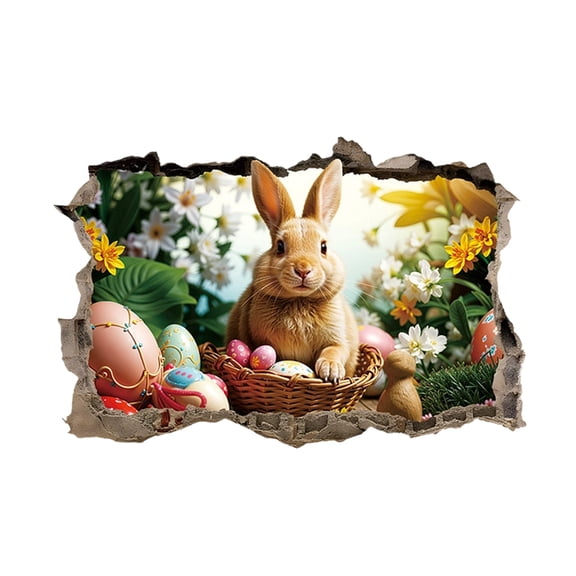 Happy Easter Wall Decorations 3D Bunny Wall Decor Easter Eggs Wall Stickers Large Rabbit Wall Decals Removable Cute Bunny Wall Stickers Cartoon Bunny Wall Decals Room Bedroom(24x15.7in)