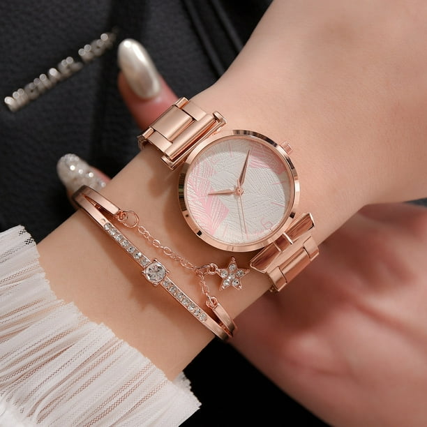 Relojes de pulsera para mujer, reloj analógico de cuarzo con correa de acero inoxidable y pulsera de aleación con diamantes, reloj de moda.
