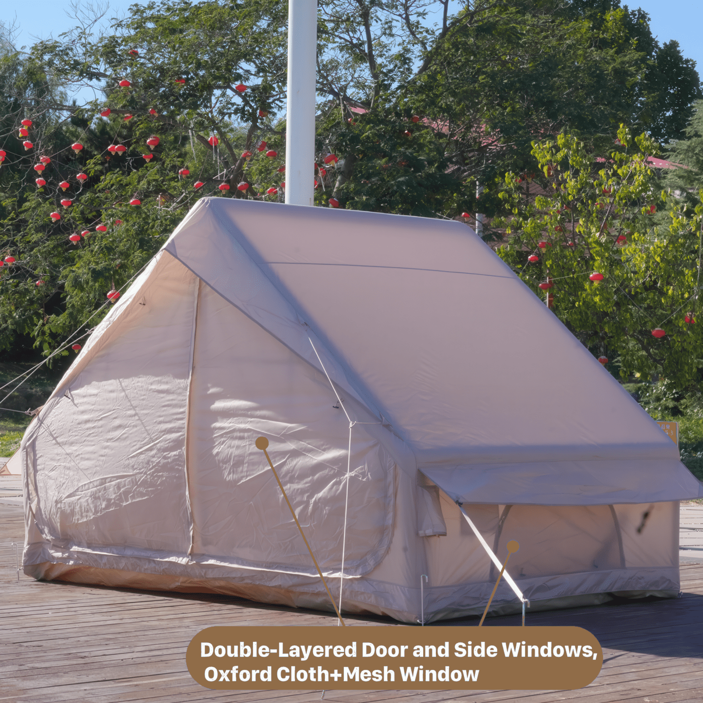 Inflatable Tent with Pump, 4-6 Person Instant Glamping Camping Tents House, Easy Setup Blow Up Family Tents for 4 Seasons, Waterproof Inflatable Tent for Camping with 12 Mesh Windows, khaki
