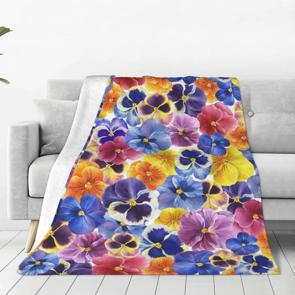 Rateoe The Garden Tricolor Pansy Flower Print Fuzzy Fleece Throw Blanket Extra Large,Super Soft,Fluffy and Warm Blankets for Couch,Bed,All Season Use (40"x30")