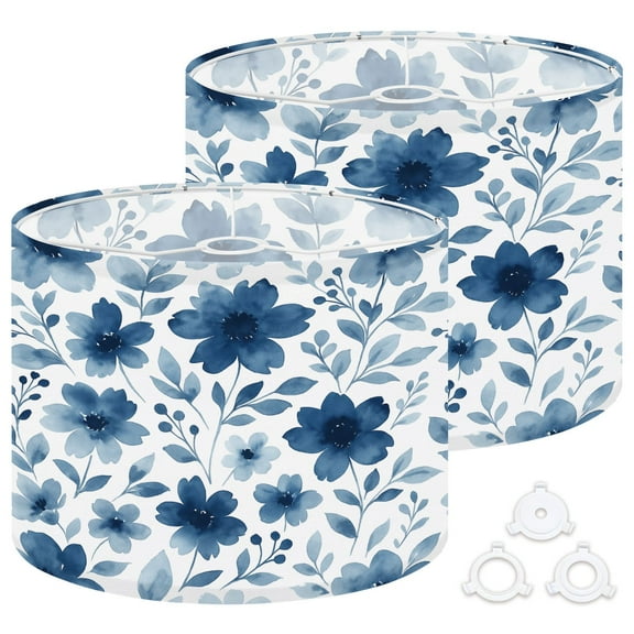 Lamp Shades Set of 2 Easy Assembly Sweet blue flower watercolor soft pastel colors water color Drum Lampshades for Table Lamps Floor Lamps Pendant Light 13"x13"x10" Replacement Lamp Shade