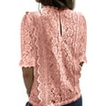 thumbnail image 3 of HUBERY Women Lace Crochet Spliced V Neck Keyhole Back Short Sleeve Top, 3 of 3