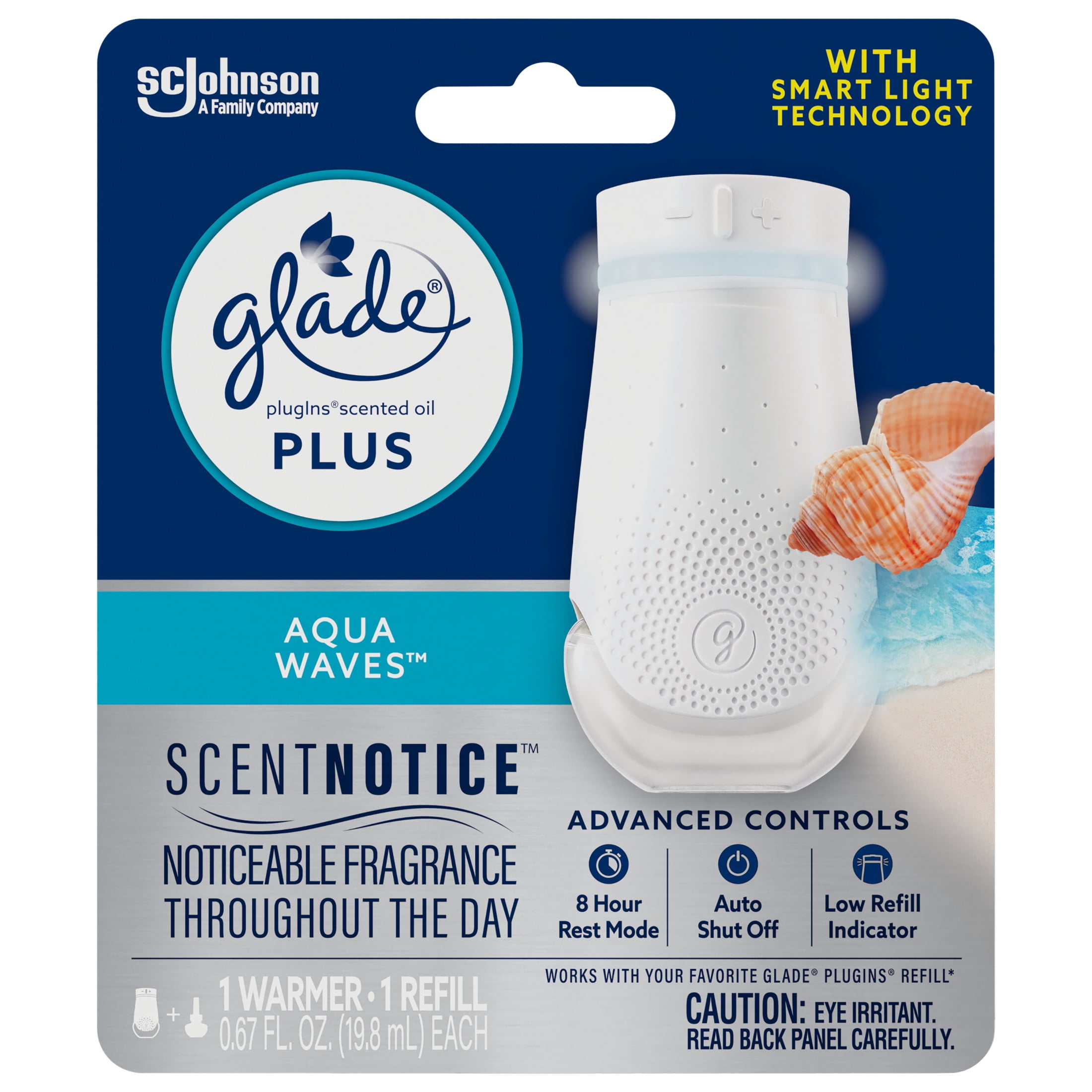 (3 pack) Glade PlugIns Scented Oil PLUS, Air Freshener Oil Warmer and Refill, Aqua Waves™, with ScentNotice Technology