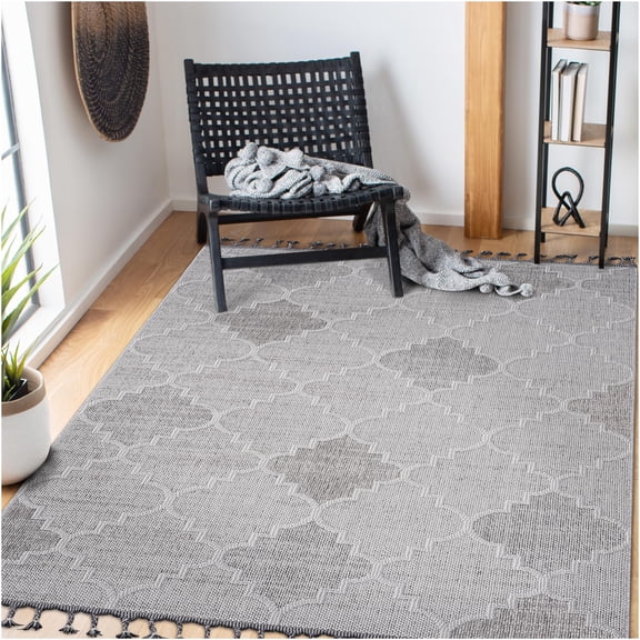 JERFIT 4x6 Feet Trellis Pattern Area Rug, Stain-Resistant Indoor Outdoor Carpet, Non-Shedding Low Pile, White and Gray Polypropylene