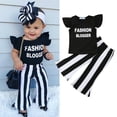 thumbnail image 2 of Douhoow 1-6Y Toddler Girl Sleeveless Letter Print Tops Stripe Bell Bottom Pants Kids 2Pcs Clothes, 2 of 8
