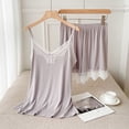thumbnail image 2 of Annhoo Summer Womens Cami Pajama Sets Lace Trim Outfits Casual Sleeveless Shirts and Elastic Waist Shorts Sets Loungewear, 2 of 4