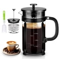 thumbnail image 1 of YMMIND Cafetera de prensa francesa Prensa de café de acero inoxidable 304 de 21 oz, con sistema de 4 filtros, vidrio de prensa francesa de borosilicato de espesor resistente al calor, émbolo de café d, 1 of 5