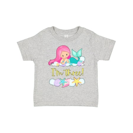 

Inktastic I m 3 Mermaid with Pink Hair and Shells Gift Toddler Boy or Toddler Girl T-Shirt