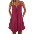 thumbnail image 2 of Leutsin Ladies V-neck Mid-Waist Loose Button Solid Color Sleeveless Suspender Dress, 2 of 5