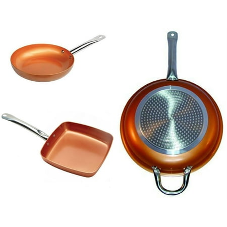 Circulon Chefs Pan - 3 Ceramic Copper Coated Chef Non Stick Fry Pan Set Induction Frying Skillet Cookware 9.5