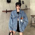 thumbnail image 4 of Chaquetas para mujer, estilo coreano, chaquetas de béisbol vaqueras holgadas, cárdigans de trabajo de gran tamaño, abrigos vintage de manga larga, blusas para mujer, 4 of 4