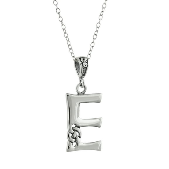 Celtic Initial Letter E Pendant Necklace - 925 Sterling Silver - Celtic Knot Initial