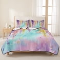 thumbnail image 3 of Quilts Twin Size Bedding Set, Purple Pink Lightweight Quilted Comforter, Spring Watercolor Wisteria Flowers Leaf Soft Reversible Bedspread Coverlet with Pillow Covers for All Season, 68" x 86", 3 of 9