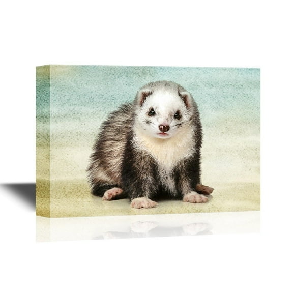 wall26 - Canvas Wall Art - Ferret on Abstract Background - Gallery Wrap Modern Home Art | Ready to Hang - 12x18 inches