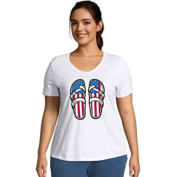Just My Size, Patriotic Sandals Short Sleeve Graphic Tee White 4X Women's