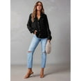 thumbnail image 4 of Women Button Down Denim Shirts Casual Long Sleeve V Neck Chambray Blouse Top Black L, 4 of 9