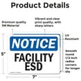 thumbnail image 2 of (2 Pack) Facility ESD OSHA Notice Sign 7 Inch X 5 Inch Vinyl Label Decal Sticker Weather Resistant, UV Protected for Workplace, Business, and Construction Site, Made in the USA, 2 of 7