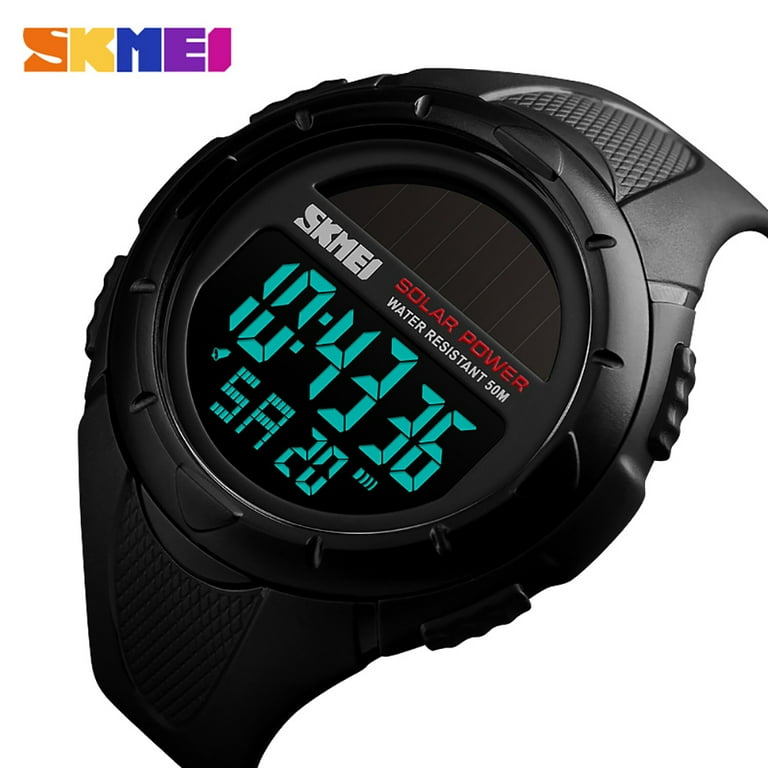 SKMEI 1405 Men Analog Digital Watch Sports Wristwatch 5ATM Waterproof Leather Strap Backlight Black