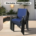 thumbnail image 4 of 7 Piece Outdoor Patio Dining Set, Plastic-wood Dining Table and Chair for 6, All-weather Textilene Armchair Set Space-saving for Small Garden Yard Deck Porch, Blue, 4 of 11