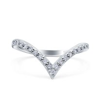 Simulated Cubic Zirconia Size-5 Half Eternity V Chevron Midi Ring 925 Sterling Silver