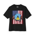 thumbnail image 4 of Saint Lucia + USA Flag T-shirt | St Lucian + American Flag Rip 4th Of July | Funny Latino Tees | 4 Colors, 4 of 10