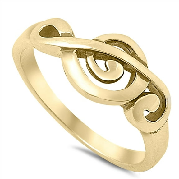 CHOOSE YOUR COLOR Gold-Tone Music Clef Note Ring .925 Sterling Silver Musical Band Jewelry Female Size 4