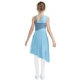 thumbnail image 2 of Doomiva Kids Girls Asymmetrical Lyrical Dance Dress Rhinestones Flower Pattern Side Slit Ballet Dancewear Light Blue 6, 2 of 6
