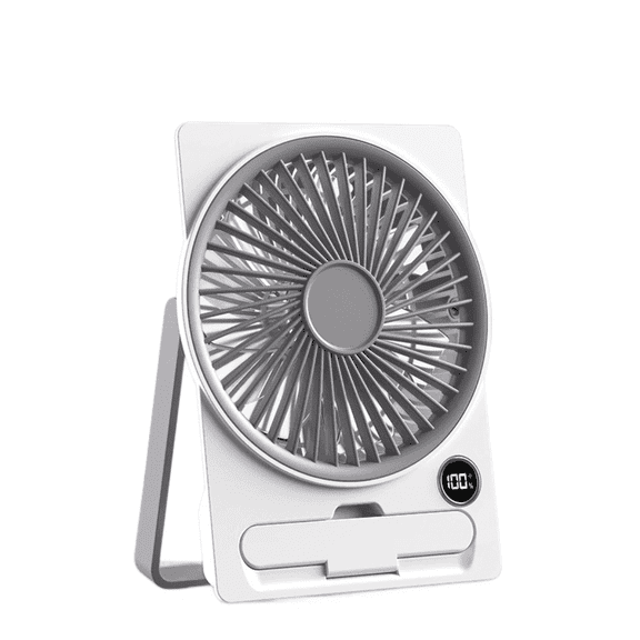 SpaceMuse Portable Desk Fan, Usb Rechargeable Fan with Large Airflow, 100 Speeds, Digital Display for Office, Bedroom, Home, Desktop, White