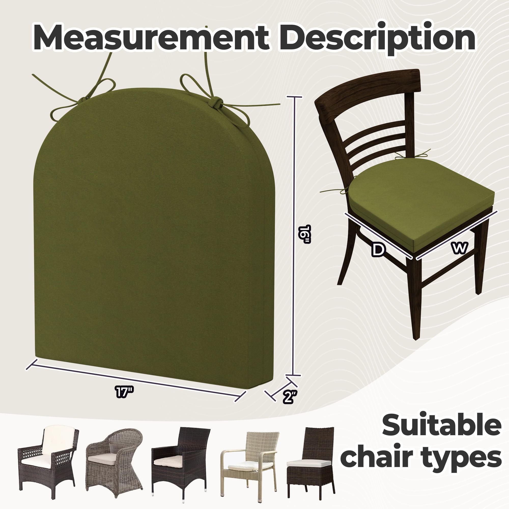 Unikome 4-Pack Outdoor Patio Seat Cushions, Waterproof High-Density Foam, Rounded Square, 17 x 16 inch, Green