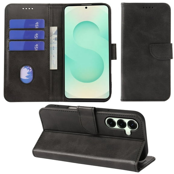 VIESUP for Samsung Galaxy S25 Plus Black Wallet Case with Credit Card Holder,PU Leather Magnetic Protective Phone Case