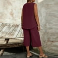 thumbnail image 4 of Women's Plus Size 2 Piece Summer Outfits Crew Neck Tank Top Tunic Shirt and Capri Pants Set Casual Sportswear 2026 Wine 3XL, 4 of 4