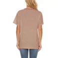 thumbnail image 3 of Tops de manga corta para mujer, cuello en V, encaje, patchwork, color puro, blusa, tops para casual, casa, compras, fecha, trabajo, fiesta, caqui L, 3 of 5