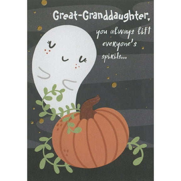 Designer Greetings You Always Lift Everyone's Spirit: Cute Ghost and Pumpkin Halloween Card for Great-Granddaughter
