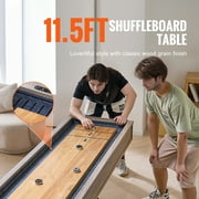 KFFKFF Shuffleboard and Bowling Table, 11.5 ft, Dual-Use Design for Game Rooms, Durable with Scratch-Resistant Surface, Includes Legs, 8 Pucks, Bowling Pins, Wax, and Brush