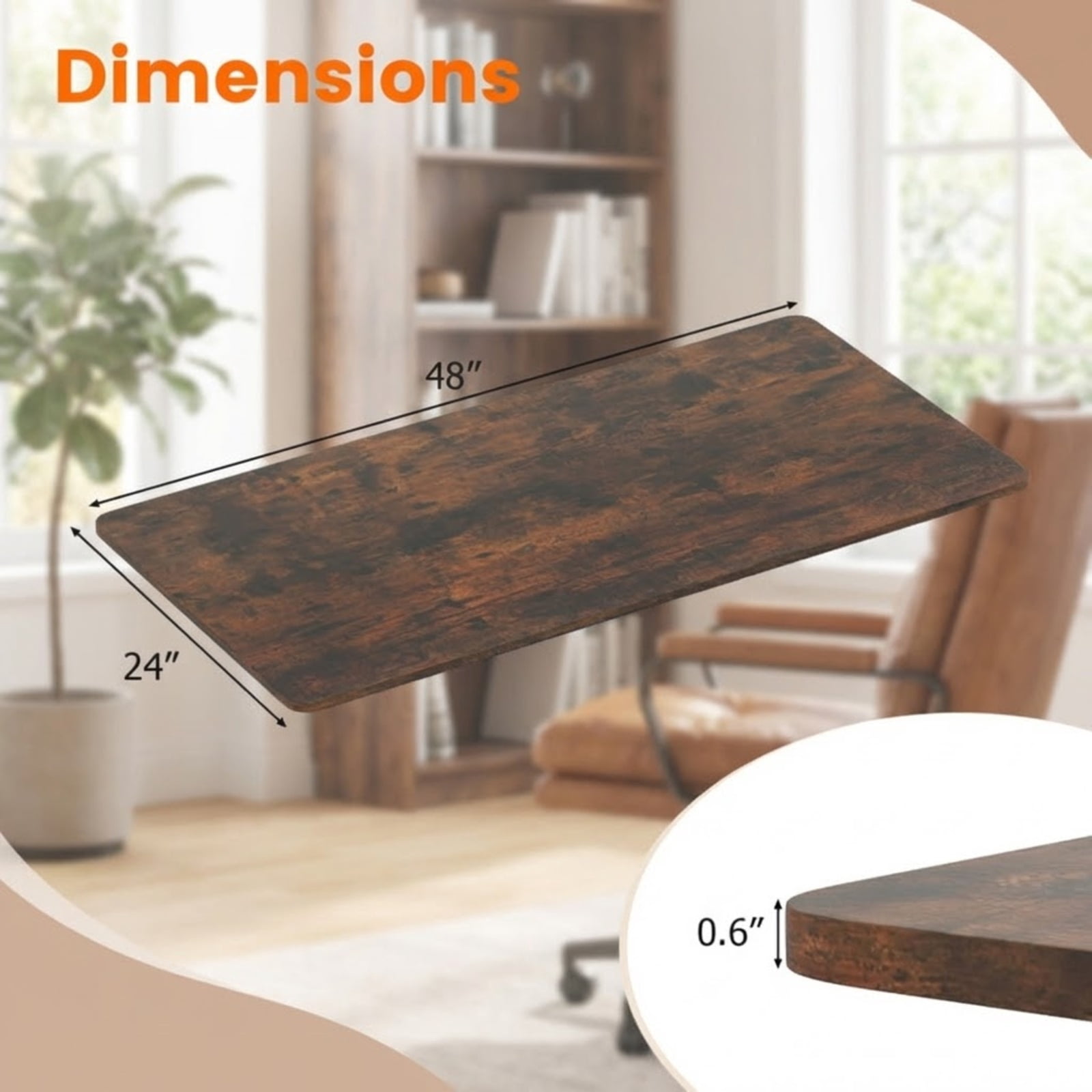 Furnibear Desk Tabletop for Standing Desk, 48 x 24 Inch One-Piece Engineered Wood Desktop for Computer Desk Workbench Bar Table, Rustic Brown