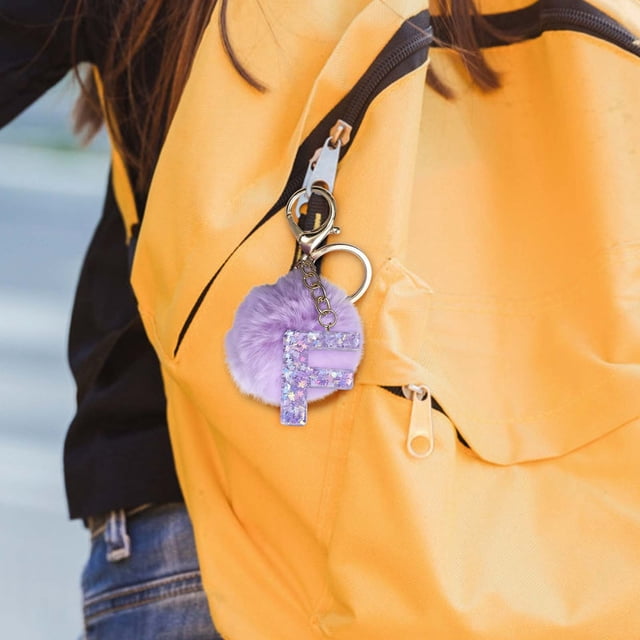 Purple Velvet Letter Pendant Keychain for Backpacks 26 Alphabet Options 1 Piece