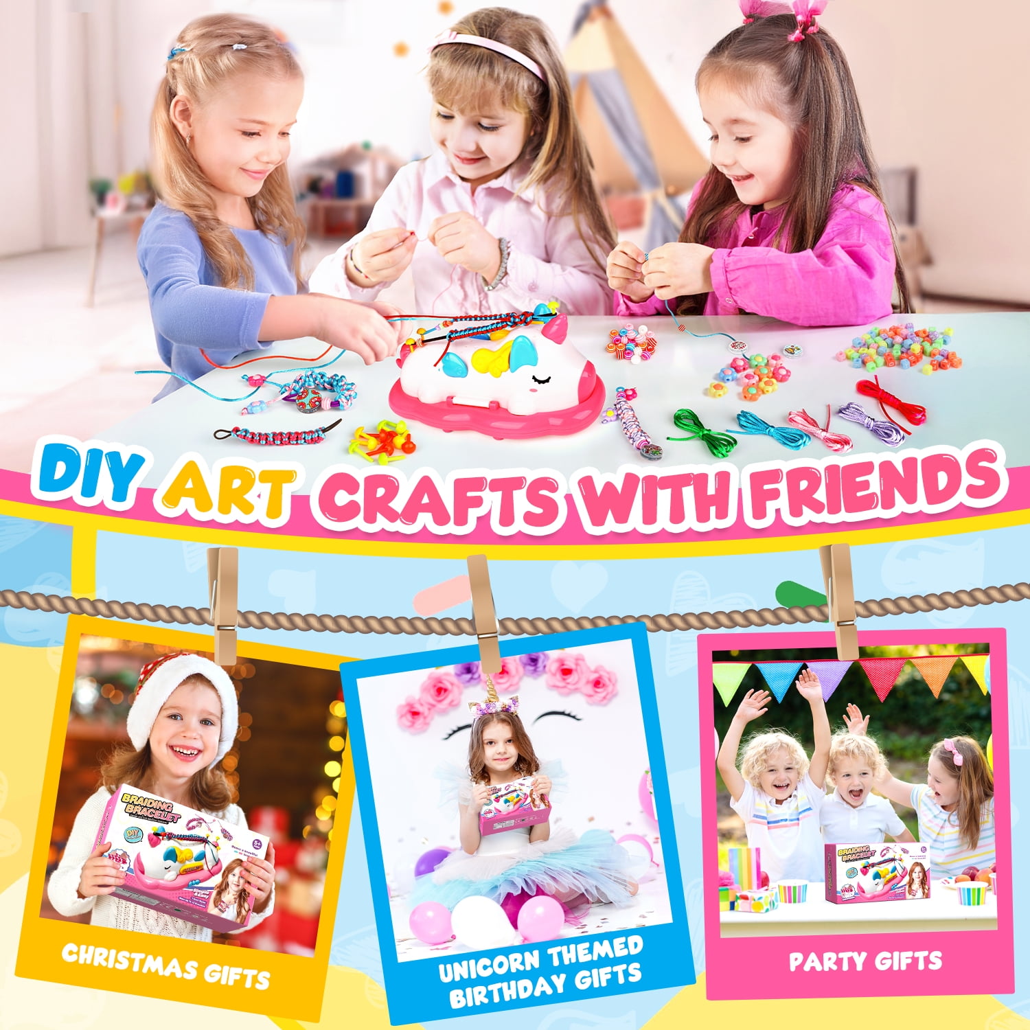 Carsky Unicorn Friendship Bracelet Kits for Girls 8-12, DIY Art Craft Bracelet String Making Set, Christmas Pink Unicorn Toys Gifts for Kids 6 7 8+