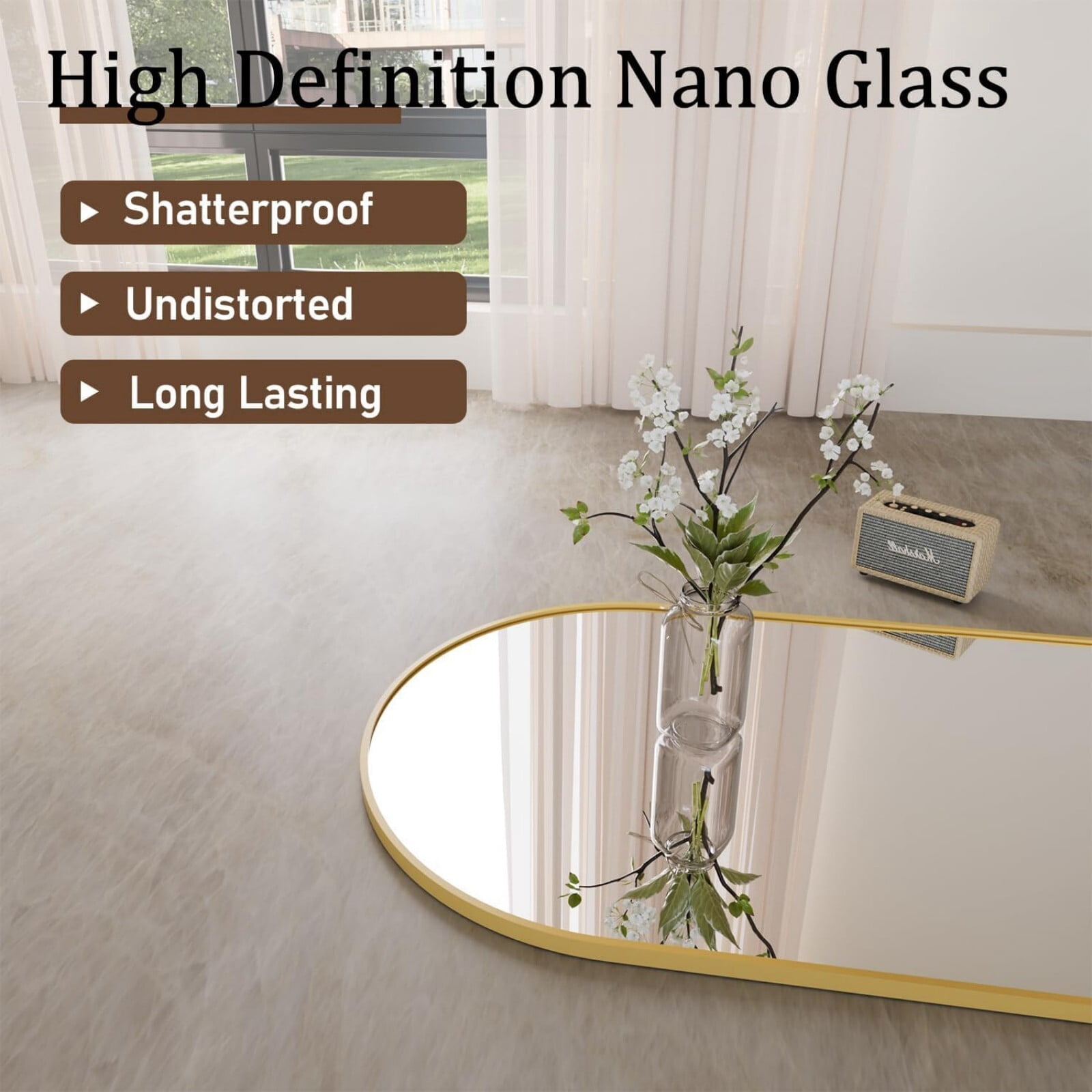 BEAUTYPEAK 71"x 26" Arched Full Length Aluminum Alloy Floor Mirror with stand, Gold