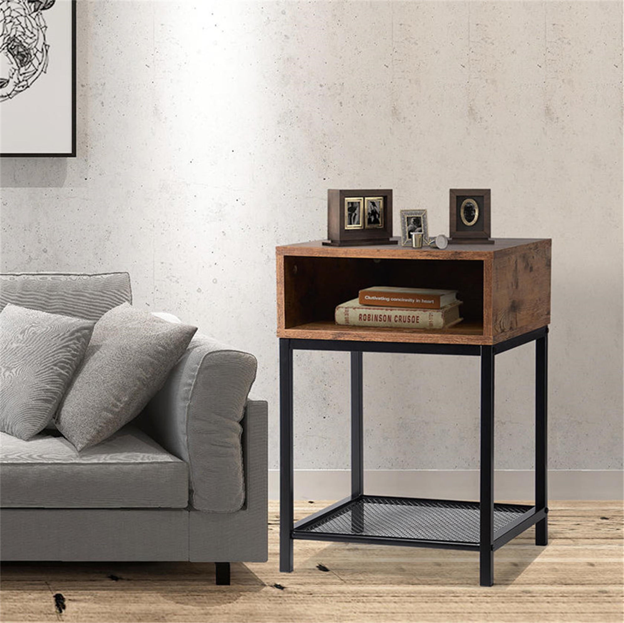 Mobile End Table Side Sofa Table Nightstand Shelf Accent Drawer Table Industrial 