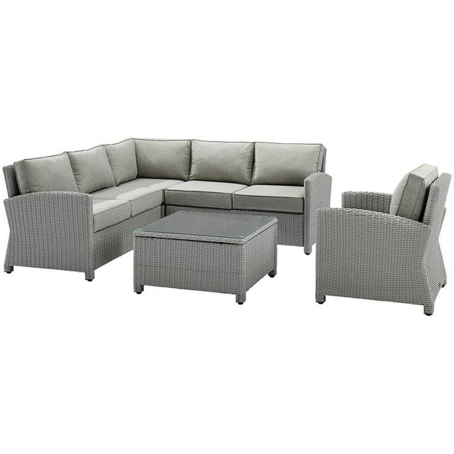 Crosley Bradenton 5 Piece Wicker Patio Sectional Set in Gray