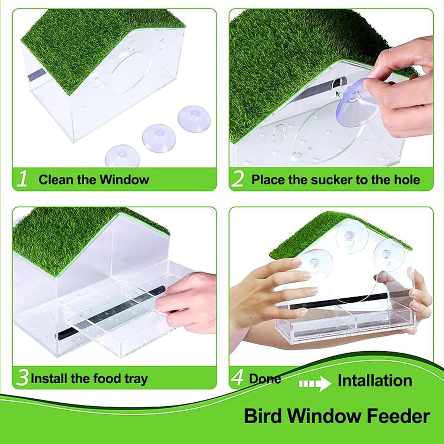 KNUTI Window House Bird Feeder with Strong Suction Cups and Detachable Seed Tray Large Bird Watching Transparent Bird Feeder for Outside