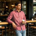 thumbnail image 3 of Stretch Fabric Checkered Long Sleeve Button Up Shirt for Men Classic Gingham Pattern Lapel Collar Regular Fit Lightweight Business Work Casual Easy Outfit Pairing Shirts 3XL, 3 of 6